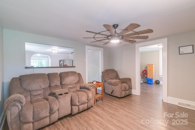 28782 Canton Rd Unit A, Albemarle, NC 28001 - living room featuring a ceiling fan, light wood-type flooring, and baseboards