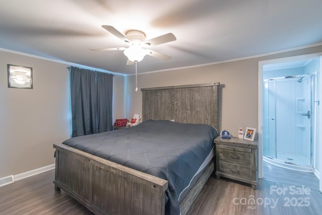 28782 Canton Rd Unit A, Albemarle, NC 28001 - bedroom featuring wood finished floors, baseboards, ornamental molding, and a ceiling fan