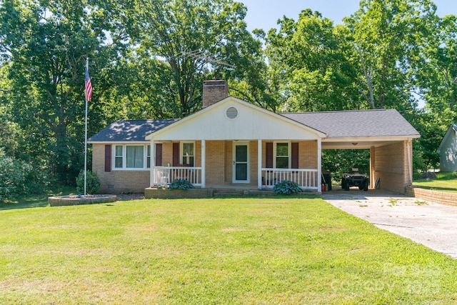 28782 Canton Rd Unit A, Albemarle, NC 28001 - view of front of house featuring brick siding, a chimney, a porch, and driveway
