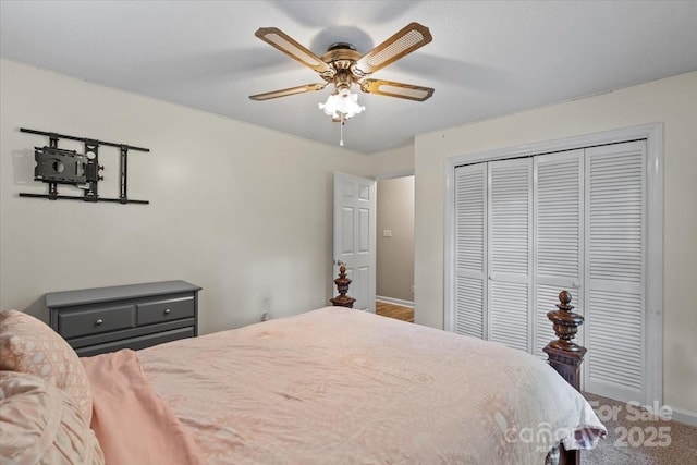 603 Sunnybrook Dr, Monroe, NC 28110 - carpeted bedroom with a closet, baseboards, and ceiling fan