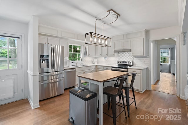 1014 Vandalia Dr, Charlotte, NC 28212 - kitchen featuring appliances with stainless steel finishes, a sink, decorative backsplash, and healthy amount of natural light