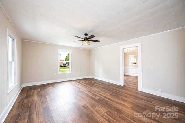 210 W 15th St, Newton, NC 28658 - empty room with crown molding, dark wood-style floors, a ceiling fan, and baseboards