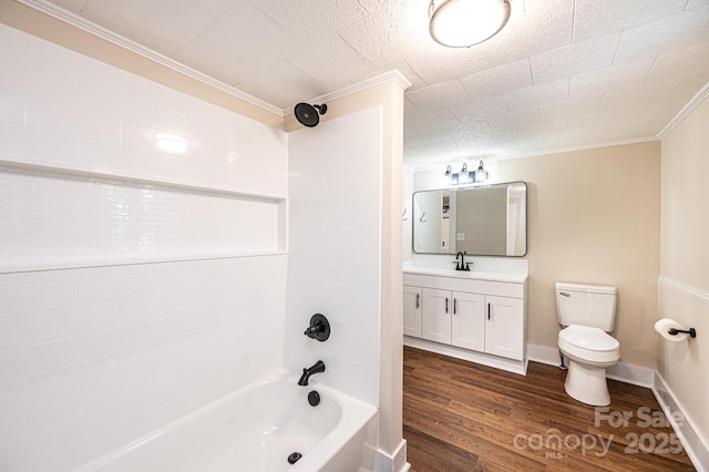 210 W 15th St, Newton, NC 28658 - bathroom with ornamental molding, toilet, tub / shower combination, wood finished floors, and vanity
