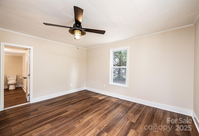 210 W 15th St, Newton, NC 28658 - spare room with dark wood-type flooring, crown molding, ceiling fan, and baseboards