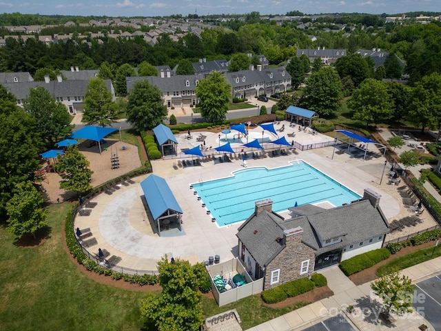 aerial view of a pool