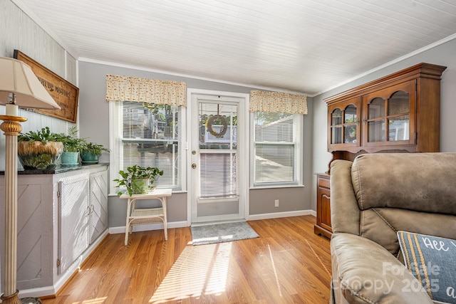 125 Maple St, New London, NC 28127 - living area featuring ornamental molding, light wood-style flooring, and baseboards