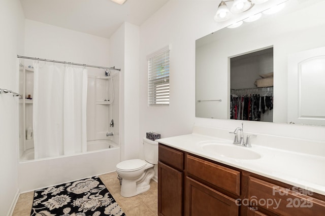 12792 Clydesdale Dr, Midland, NC 28107 - bathroom with toilet, vanity, shower / tub combo with curtain, and tile patterned floors