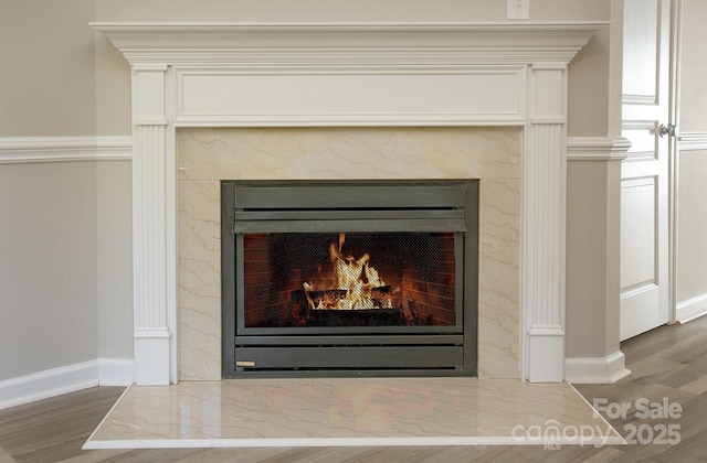 4938 Sunset Ridge Ct, Charlotte, NC 28269 - detailed view of a premium fireplace, wood finished floors, and baseboards