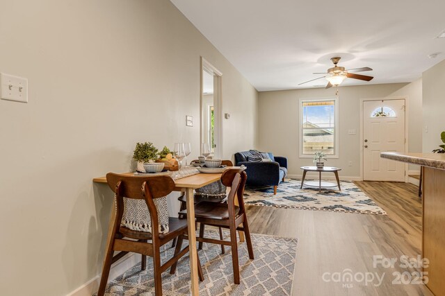 10 Coral Berry Dr, Candler, NC 28715 - dining room featuring wood finished floors, baseboards, and ceiling fan