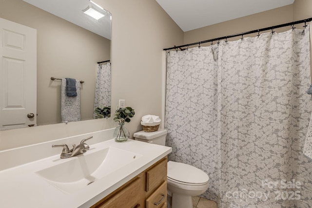 10 Coral Berry Dr, Candler, NC 28715 - bathroom featuring vanity, toilet, tile patterned flooring, and curtained shower