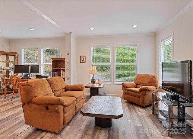 328 Mountain Lion Trl, Maggie Valley, NC 28751 - living area with healthy amount of natural light, an office area, wood finished floors, crown molding, and baseboards