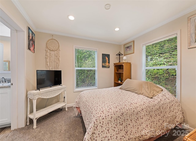 328 Mountain Lion Trl, Maggie Valley, NC 28751 - bedroom featuring crown molding, recessed lighting, carpet, and baseboards