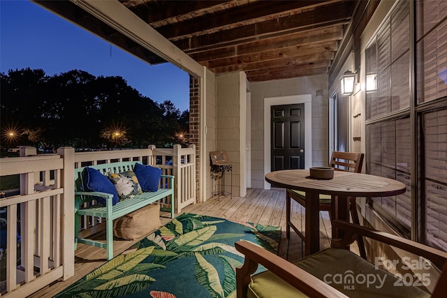 view of wooden balcony featuring a wooden deck