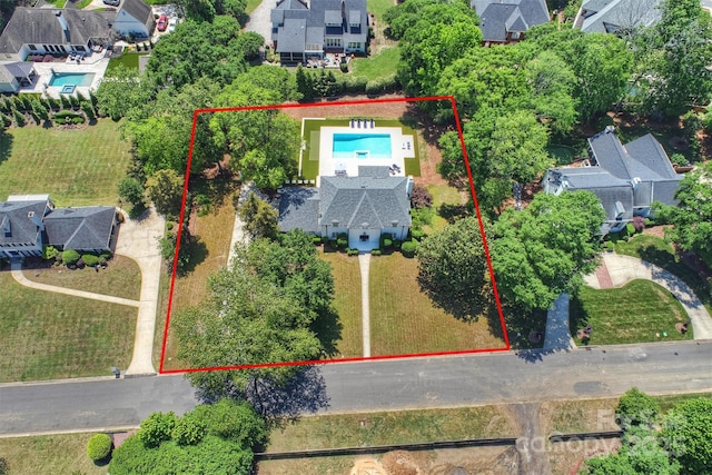 5806 Bentway Dr, Charlotte, NC 28226 - aerial view of residential area with a pool area and property boundaries highlighted