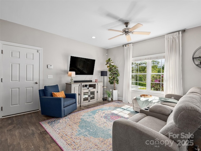 4 Greene Ln, Fletcher, NC 28732 - living area featuring a ceiling fan, wood finished floors, and recessed lighting