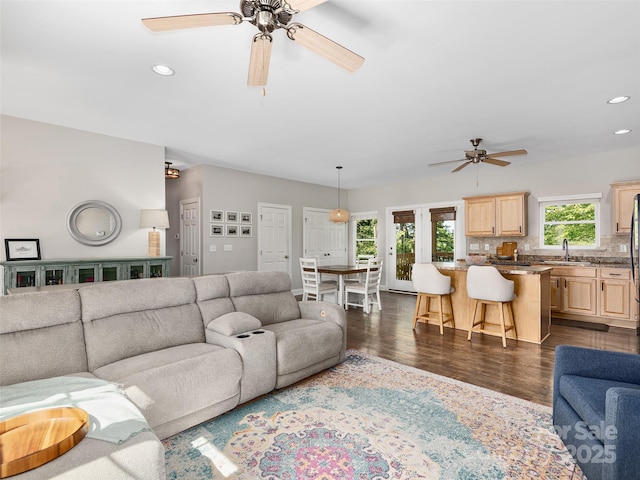 4 Greene Ln, Fletcher, NC 28732 - living area with ceiling fan, dark wood-style flooring, and recessed lighting