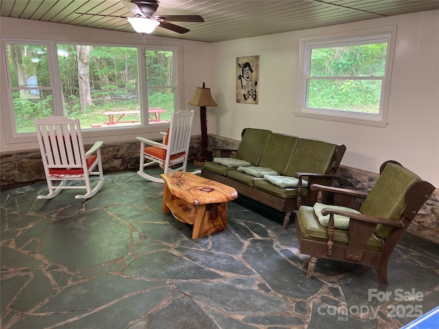 51 Atari Rd, Waynesville, NC 28786 - living area with a ceiling fan and wooden ceiling