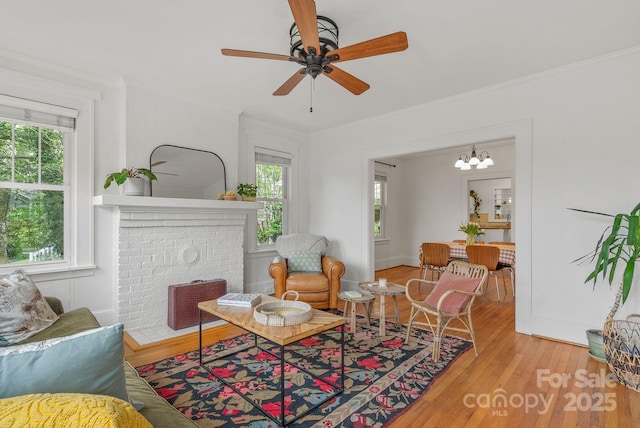 30 Joyner Ave, Asheville, NC 28806 - living area with wood finished floors, ceiling fan, crown molding, and a chandelier