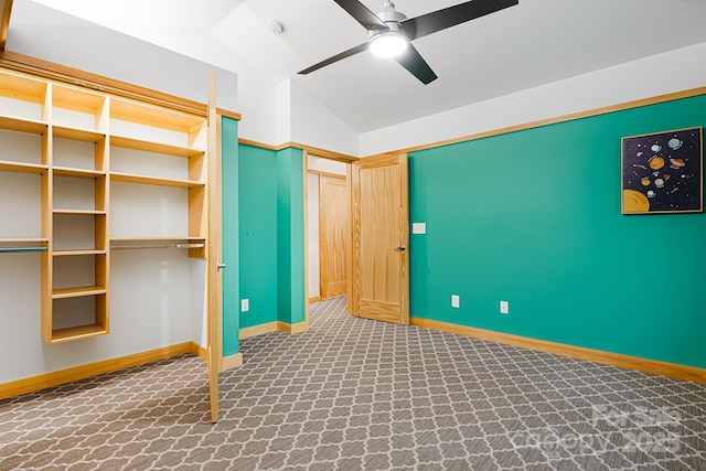 18 Balsam Ct, Arden, NC 28704 - unfurnished bedroom featuring carpet flooring, vaulted ceiling, baseboards, a ceiling fan, and a closet