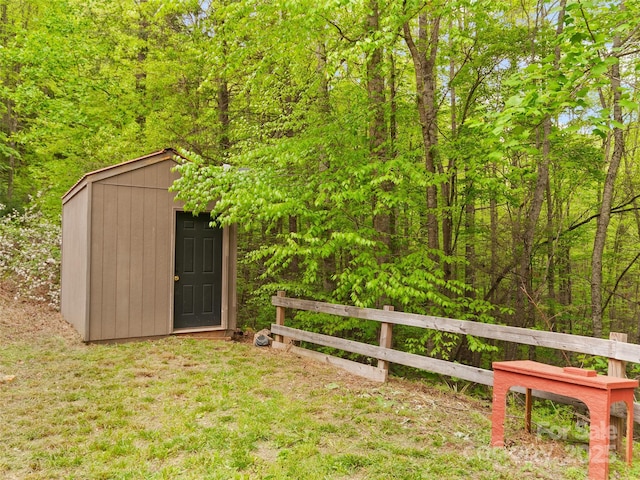 416 Secluded Cv, Waynesville, NC 28785 - view of shed with fence and a wooded view