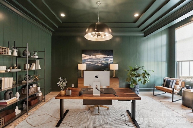 17416 Gillican Overlook Rd, Davidson, NC 28036 - office space with a chandelier, crown molding, and wood finished floors