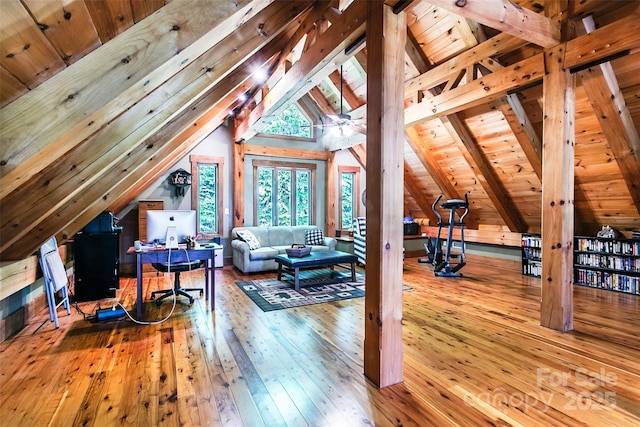 58 Great Aspen Way, Black Mountain, NC 28711 - additional living space featuring hardwood / wood-style flooring, wood ceiling, and a desk