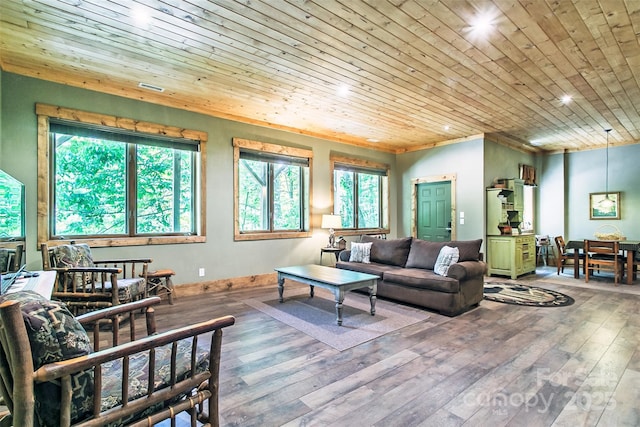 58 Great Aspen Way, Black Mountain, NC 28711 - living area with wood-type flooring, recessed lighting, and wood ceiling