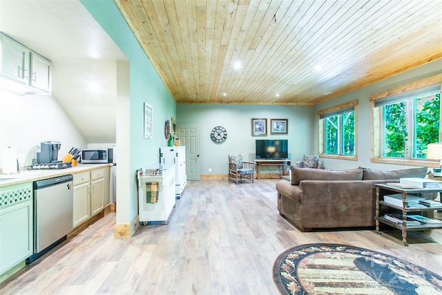 58 Great Aspen Way, Black Mountain, NC 28711 - living room with light wood finished floors, wood ceiling, and recessed lighting