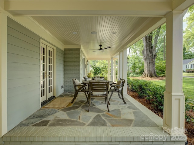 1069 Sedgefield Rd, Charlotte, NC 28209 - view of patio with french doors, outdoor dining space, and a ceiling fan