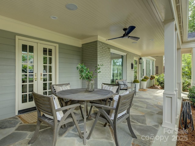 1069 Sedgefield Rd, Charlotte, NC 28209 - view of patio with french doors, outdoor dining space, and a ceiling fan