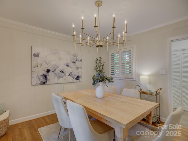 1069 Sedgefield Rd, Charlotte, NC 28209 - dining area featuring crown molding, wood finished floors, a chandelier, and baseboards