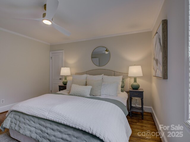 1069 Sedgefield Rd, Charlotte, NC 28209 - bedroom with wood finished floors, ornamental molding, baseboards, and ceiling fan