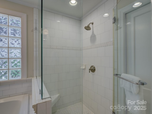 1069 Sedgefield Rd, Charlotte, NC 28209 - full bath featuring a shower stall, healthy amount of natural light, a bath, and recessed lighting