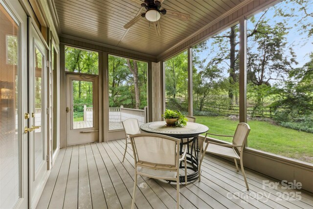 3932 Rounding Run Rd, Charlotte, NC 28277 - sunroom / solarium featuring a ceiling fan and view of scattered trees
