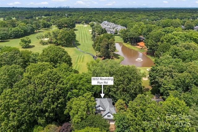 3932 Rounding Run Rd, Charlotte, NC 28277 - bird's eye view of a nearby body of water, a local golf course, and a heavily wooded area