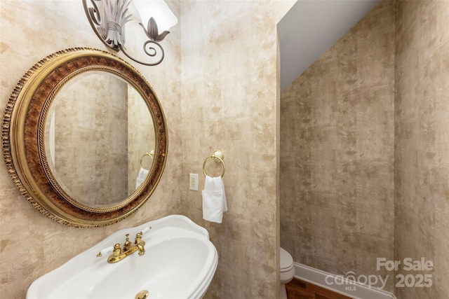 3932 Rounding Run Rd, Charlotte, NC 28277 - bathroom featuring a sink, toilet, and wood finished floors