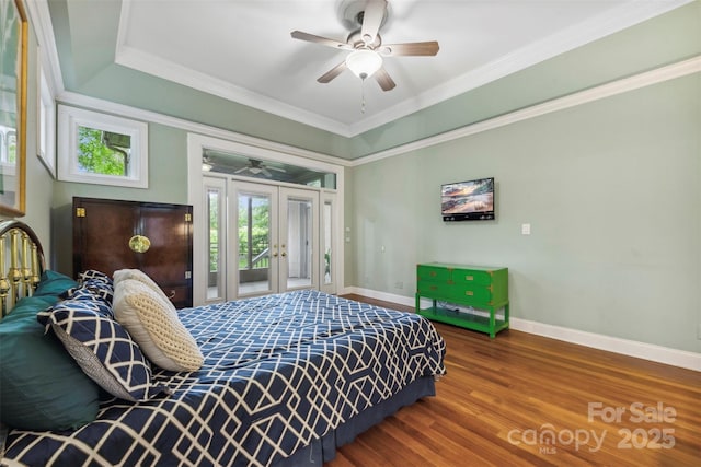 3932 Rounding Run Rd, Charlotte, NC 28277 - bedroom featuring french doors, baseboards, access to outside, wood finished floors, and crown molding