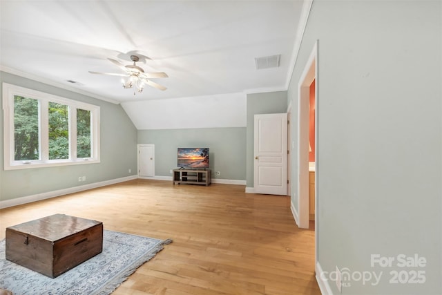 3932 Rounding Run Rd, Charlotte, NC 28277 - additional living space with a ceiling fan, light wood-style floors, baseboards, and vaulted ceiling