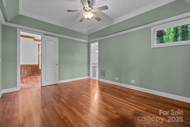 3932 Rounding Run Rd, Charlotte, NC 28277 - unfurnished bedroom with wood-type flooring, ornamental molding, and ceiling fan