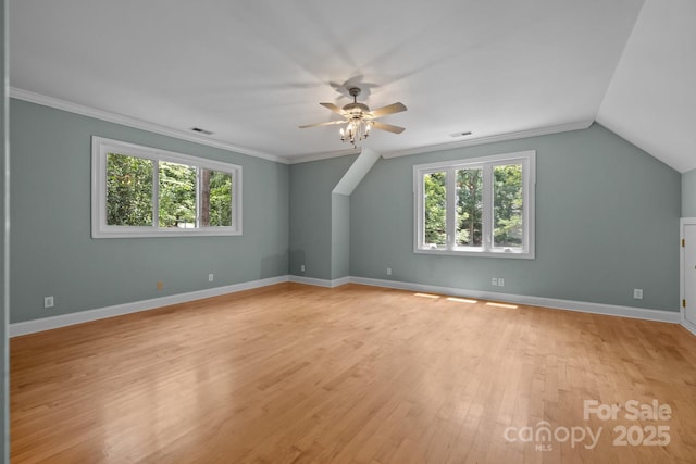 3932 Rounding Run Rd, Charlotte, NC 28277 - bonus room with plenty of natural light, a ceiling fan, light wood-style flooring, and vaulted ceiling