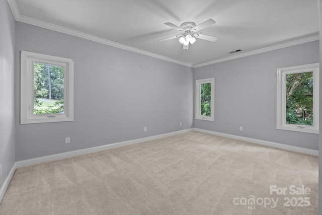 3932 Rounding Run Rd, Charlotte, NC 28277 - unfurnished room with crown molding, light colored carpet, and a ceiling fan