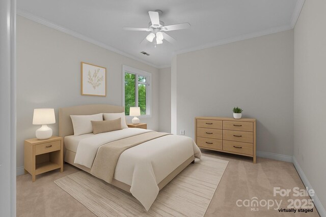 3932 Rounding Run Rd, Charlotte, NC 28277 - bedroom featuring light carpet, crown molding, and ceiling fan