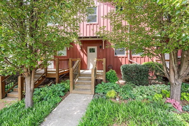 200 N Skyloft Dr Unit 2, Asheville, NC 28801 - property entrance featuring board and batten siding and a wooden deck