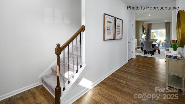 131 Meadow View Dr, Statesville, NC 28677 - stairs featuring wood finished floors, baseboards, and recessed lighting