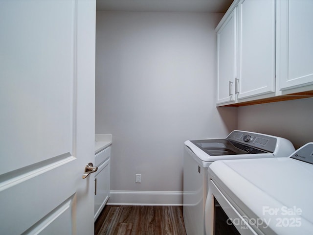 405 Newstyle Way, Gastonia, NC 28056 - washroom with washer and dryer, cabinet space, dark wood-style flooring, and baseboards