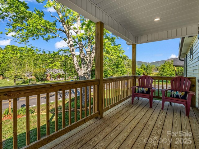 deck with a mountain view