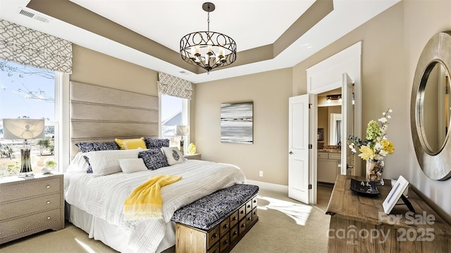 7324 Jolly Brook Dr, Charlotte, NC 28215 - bedroom with a chandelier, light colored carpet, and baseboards