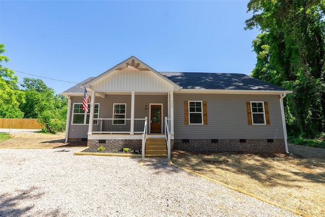 7426 Hambright Rd, Huntersville, NC 28078 - view of front of house featuring crawl space, covered porch, and a shingled roof