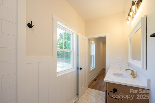 7426 Hambright Rd, Huntersville, NC 28078 - bathroom with vanity and wainscoting