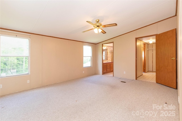 283 Grandview Dr Unit 1, Marshall, NC 28753 - empty room featuring vaulted ceiling, ceiling fan, healthy amount of natural light, carpet, and crown molding